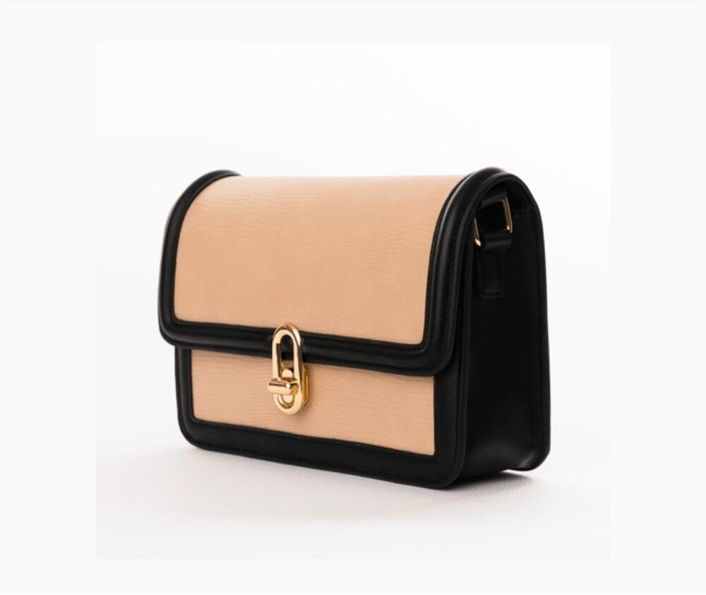 Jules Kae Mia Bag Beige Black Vegan Leather Crossbody Lizard Embossed NIP